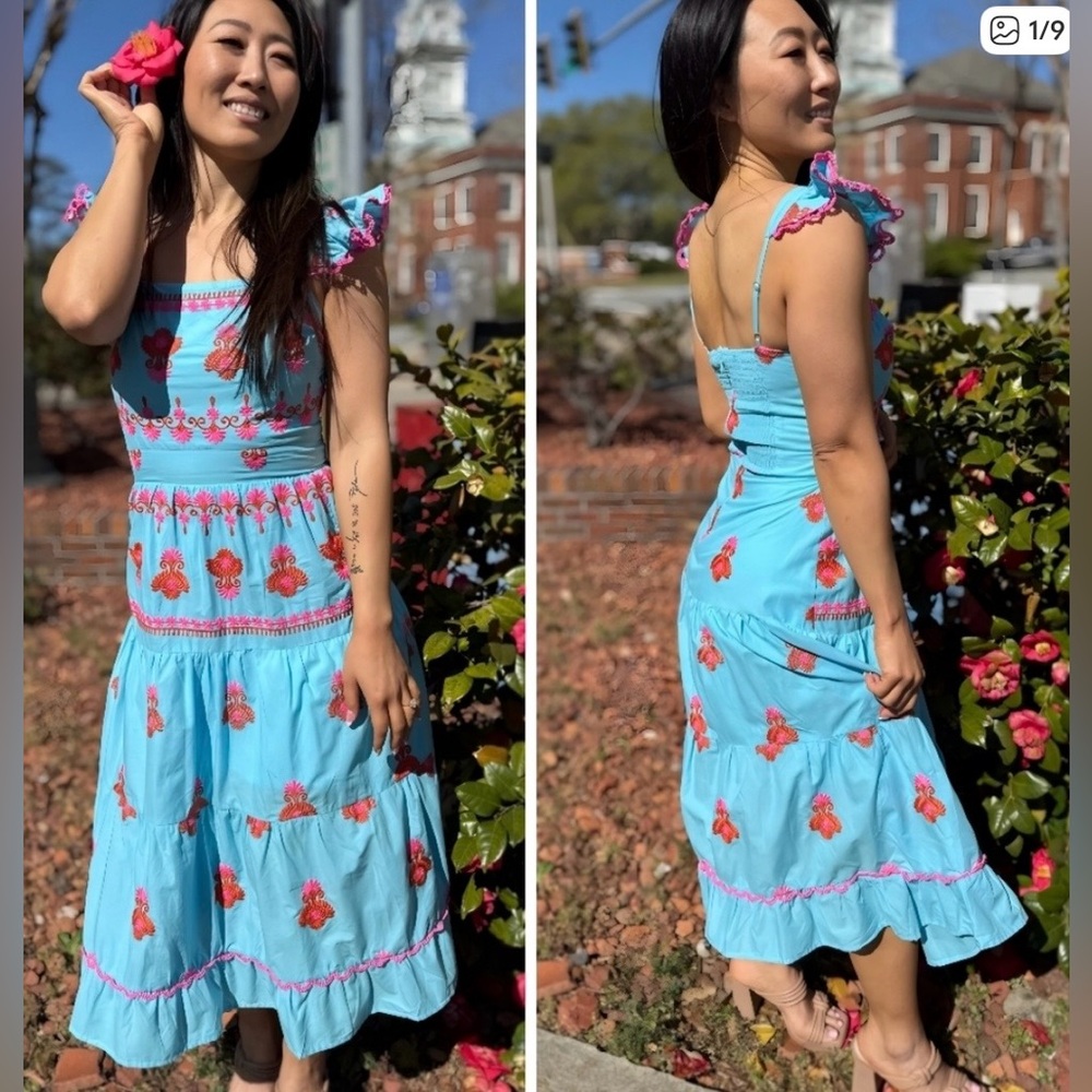 Ultramarine Embroidered Tiered Dress